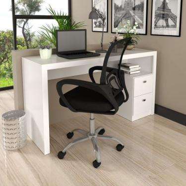 Imagem de Mesa Para Escritório 2 Gavetas Me4130 Com Cadeira Para Escritório Tok 3310 Branco-preto