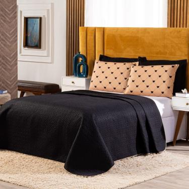 Imagem de Kit Cobre Leito Love Golden Preto/caqui Dupla Face Com Fronhas Estampadas Casal Padrão 05 Peças