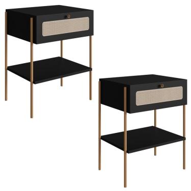 Imagem de Kit 02 Mesas De Cabeceira 1 Gv Palhinha 28932 Linha Oslo Nero Artesano Nero