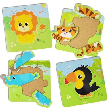 Imagem de Kit Brinquedos Educativos | Quebra Cabeça de Encaixe Infantil De Madeira MDF Bêbe | Tema Animais | Babebi