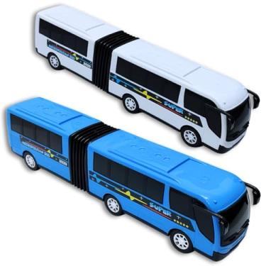 Imagem de 2 Ônibus Brinquedo Articulado Metropolitano Plástico Grande (1 Azul / 1 Branco)