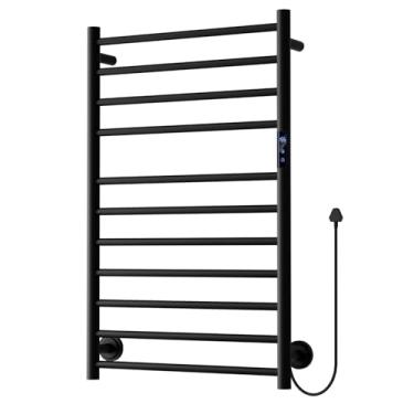 Imagem de Statappy Aquecedor De Toalhas, Suportes Aquecidos Para Banheiro, Elétrico Parede Com Temporizador 24 Horas Integrado, Plug-In/Com Fio, Preto Fosco (11 Barras)