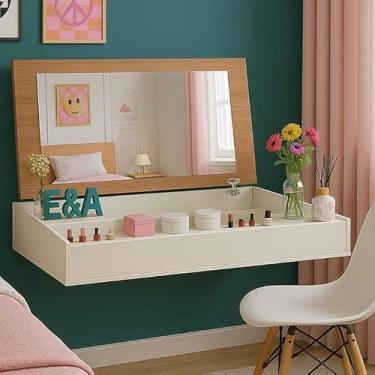 Imagem de QUEIMA DE ESTOQUE! Penteadeira Suspensa Com Espelho 70CM Console Camarim (OFF/NATURE)