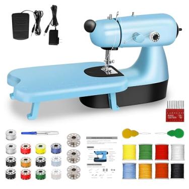 Imagem de Aoikoy Mini Máquina De Costura Para Crianças E Adultos, Iniciantes, Bordado Aprimorado Com Kit, Placa Expansão, Pedal, Luz Led Uso Doméstico, Viagem (Azul)