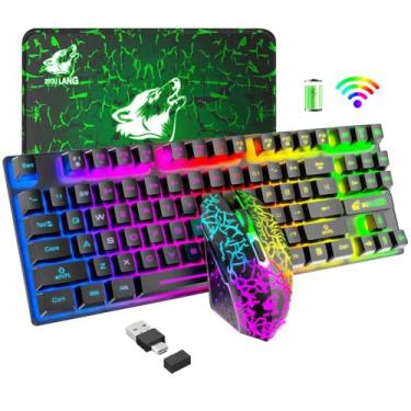 Imagem de LexonElec Combo De Teclado E Mouse Sem Fio Para Jogos, Bateria Recarregável 3800 Mah Com Retroiluminação Arco-Íris, Ergonômico À Prova D'Água 87 Teclas, Sensação Mecânica, Mousepad Rgb Som Jogadores