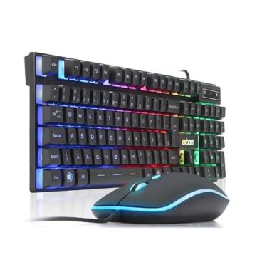 Imagem de Kit Teclado Mouse USB LED Colorido Com Fio Iluminado Gamer ABNT2 Multimídia PC Notebook Ergonomia