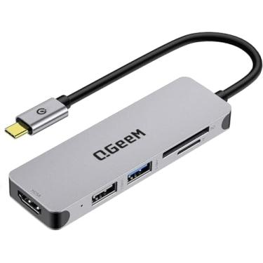 Imagem de QGeeM Hub USB C, adaptador 5 em 1 USB C para HDMI, com saída HDMI 4K, USB 3.0, leitor de cartão SD/TF compatível com MacBook Pro, iPad Pro, XPS, Surface Pro/Go mais dispositivos tipo C (Thunderbolt 3)