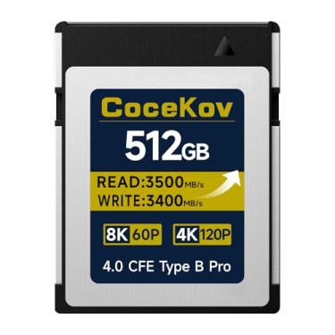 Imagem de CoceKov Cartão De Memória Cfexpress 4.0 Tipo B 512 Gb, Leitura 3500 Mb/S, Gravação 3400 Vídeo 8K 60P/4K 120P E Alta Velocidade, Compatível Com Câmeras Nikon, Canon, Panasonic Fujifilm.