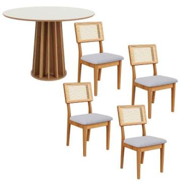 Imagem de Mesa de Jantar Base Ripada 105cm com 4 Cadeiras 100% MDF - Casa Lar SJ