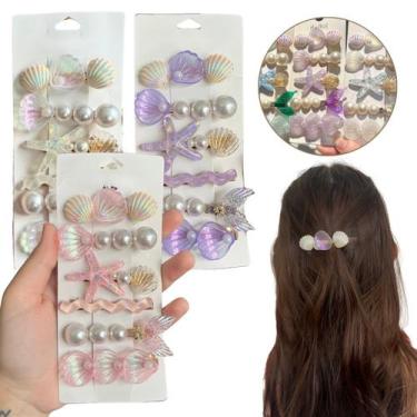 Imagem de Kit 18 Presilhas Bico De Pato Luxo Modelo Conchas Mar Praia - Kit 3 Gr