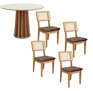 Imagem de Mesa de Jantar Base Ripada 105cm com 4 Cadeiras 100% MDF - Casa Lar SJ