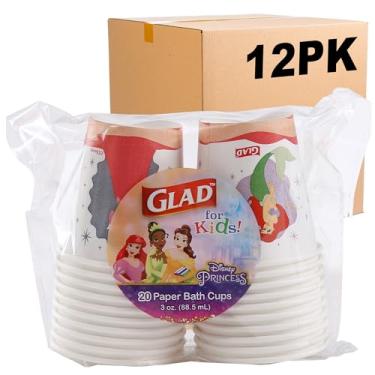 Imagem de Glad Mini copos de papel para banheiro Disney Princess Magic is in All of Us - Copo descartável para enxaguante bucal, 85 g, 20 unidades - pacote com 12