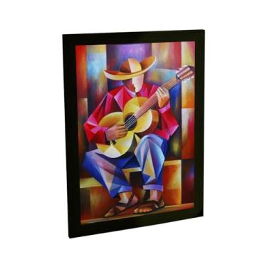 Imagem de Quadro Decorativo Homem Tocando Violão Ilustração Geométrica Decoração Poster Quarto Sala