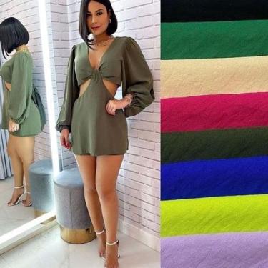 Imagem de vestido macaquinho feminino decote na cintura manga longa - Filó Modas