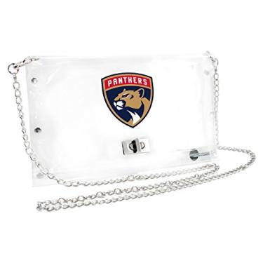 Imagem de Littlearth Bolsa feminina envelope transparente NHL Florida Panthers com alça de corrente de metal, transparente, 25,4 cm x 16,5 cm x 1,3 cm