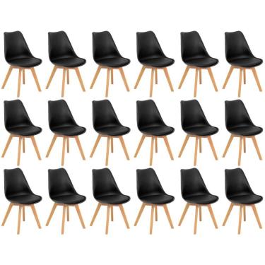 Imagem de Conjunto 18 Cadeiras De Jantar Eames Wood Leda Design Estofada - Preto
