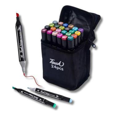 Imagem de Conjunto Canetas Marcador Canetinha Ponta Dupla 24 Cores Kit - MIMOS P
