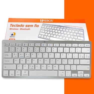 Imagem de Teclado Sem Fio, Bluetooth, Ultra Slim, Silencioso, Layout ABNT2, Compatível com Windows, Mac, Android e iOS, Design Moderno, Para Tablet, Celular, Computador, Note, Teclas "Ç" e “COMMAND”, Metalizado