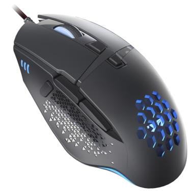 Imagem de Mouse para jogos C303, mouse ergonômico RGB para jogos, design favo de mel, 6 DPI ajustáveis até 12800, 8 botões personalizados, mouse com fio antiderrapante para PC/Mac/Laptop