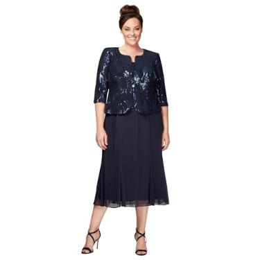Imagem de Alex Evenings Vestido feminino com paletó para mãe da noiva, eventos formais, convidada de casamento (tamanho grande), Azul marino, 54