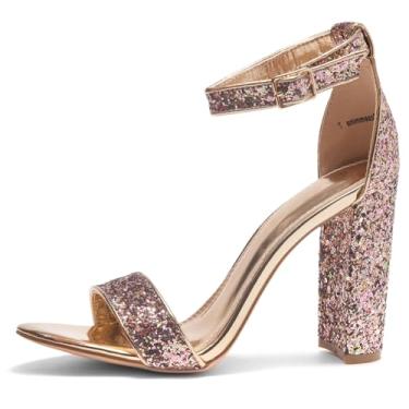 Imagem de Herstyle Rosemmina sandália feminina de salto alto com tira no tornozelo e salto grosso, Rose Gold Glitter, 9