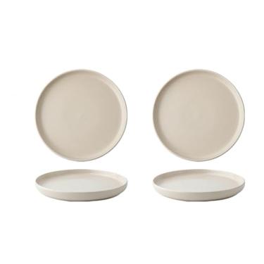 Imagem de Prato de cerâmica para bife de restaurante, prato de comida ocidental de macarrão individual - bege, pacote com 2