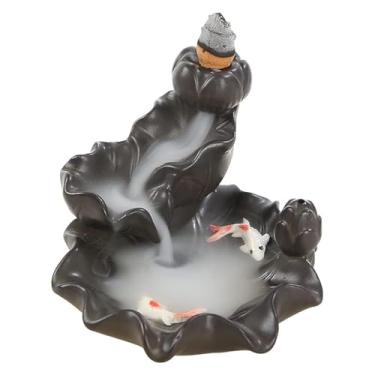 Imagem de Raitron Queimador de incenso de cachoeira de cerâmica, queimador de incenso de refluxo de recarga, queimador de incenso de flor de lótus, aromaterapia, assento de incenso