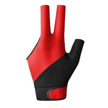 Imagem de Tachiuwa Luva de bilhar com três dedos, luva elástica, sinuca, taco de sinuca, para treinamento, Vermelho