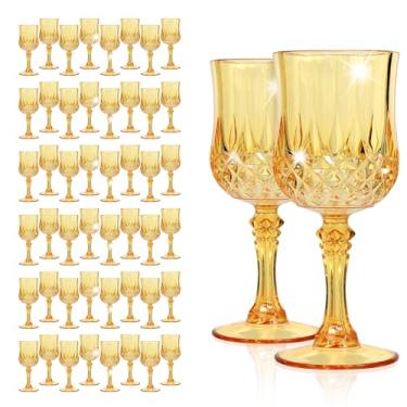 Imagem de Pesonlook Pacote com 48 taças de vinho de plástico dourado, taças de plástico vintage para festas, copos de água de cristal dourados claros reutilizáveis para recepção de casamento, suprimentos de