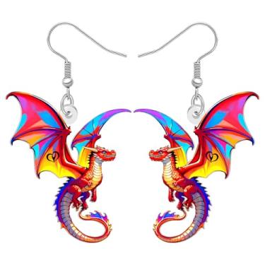 Imagem de DALANE Brincos de dragão de fantasia exclusivos de acrílico com pingente de dinossauro fofo acessórios de joias presentes de dragão para mulheres amantes de animais amuletos, Medium, Acrílico, Sem