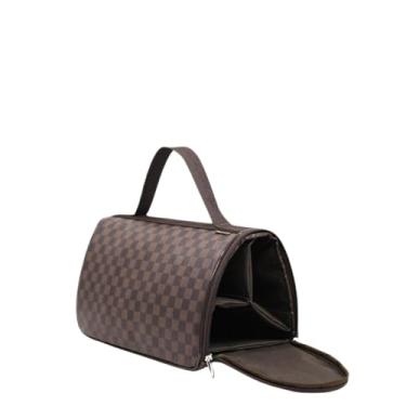 Imagem de Bolsa Térmica Wine Bag Porta Vinho 3 Garrafas Triplo Couro(Quadriculado marrom)