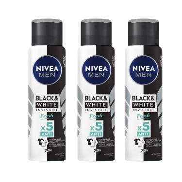 Imagem de Kit 3X 150ml Desodorante Antitranspirante Aerosol Nivea Men Invisible Black & White Fresh