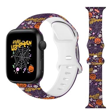 Imagem de Pulseira feminina de relógio de Halloween compatível com Apple Watch de 38 mm, 40 mm, 41 mm, 42 mm, 44 mm, 45 mm, 49 mm e 46 mm, compatível com Apple Watch séries 10, 9, Ultra, 8, 7, 6, 5, 4, 3, 2 e 1