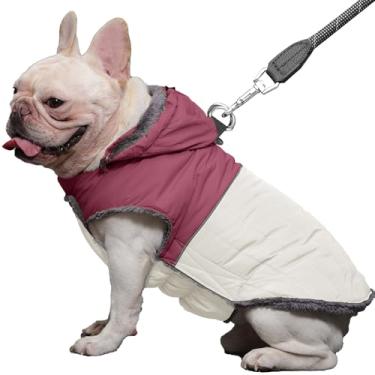 Imagem de JoyDaog Casaco de cachorro com capuz removível com arnês para cães médios, jaqueta de lã super quente para filhotes de inverno frio, vermelho GG