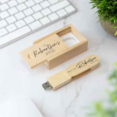 Imagem de Pen drive USB personalizado, pacote com 50 unidades de pen drive giratório de madeira personalizado USB 2.0, ideal para eventos de negócios, presentes corporativos, brindes promocionais (256 MB, com