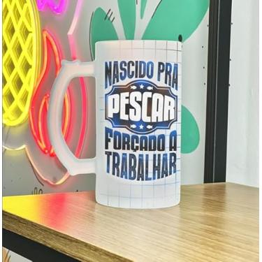 Imagem de Caneca Pescador Nascido Para Pescar Forçado a Trabalhar Vidro Jateado 475ml