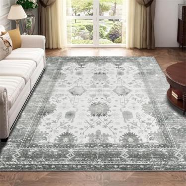 Imagem de ESSMOKO Tapete de sala tapete turco persa para casa, sala de estar, quarto, mesa de cabeceira, lavável à máquina, vários tamanhos, cinzento e branco de luxo, 60 x 180 cm