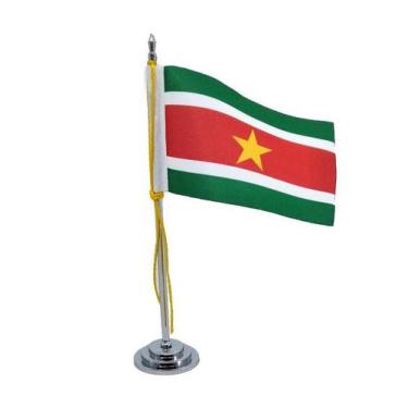 Imagem de Mini Bandeira De Mesa Suriname 15 Cm (Mastro)Poliéster - Sp Bandeiras
