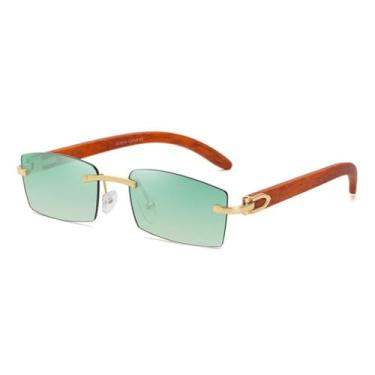 Imagem de VFDHN Óculos de sol de luxo masculino retangular com lentes UV400 sem aro e estreito (MT066 verde)