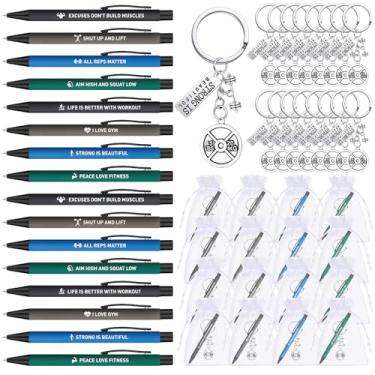 Imagem de Yexiya 16 conjuntos de presentes de fitness para mulheres e homens, incluindo canetas esportivas engraçadas e chaveiros de academia, amantes de fitness, presentes de treinador pessoal para Natal
