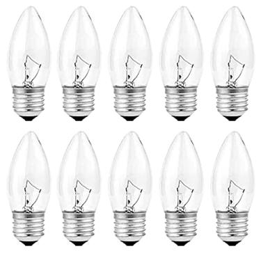 Imagem de Lâmpada incandescente de 40 W, lustre de ponta de torpedo incandescente equivalente, acabamento transparente, decorativo, lustre ponta de chama tipo F, base média E26/E27 (10)