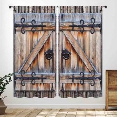 Imagem de Cortinas rústicas para porta de celeiro, tábua de madeira vintage ocidental, fazenda, campo, rústico, marrom, madeira, quarto, sala de estar, cozinha, janela, cortinas, tratamentos, 2 painéis, 106 x