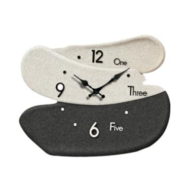 Imagem de Fenteer Relógio de parede decorativo silencioso nórdico criativo de madeira fácil decoração de parede relógio pendurado para escola cozinha casa quarto, Preto Branco