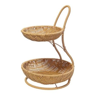 Imagem de Cesta de frutas redonda de 2 camadas para casa, restaurante, cozinha, hotel, doces, lanches, cesta de armazenamento de vegetais