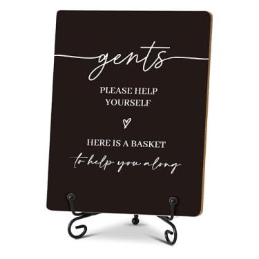 Imagem de Sinais de suprimentos de cesta de banheiro de casamento para homens, 15 x 20 cm placa de madeira estilo minimalista preto, decoração de prateleiras de banheiro, decorações de chá de panela, para