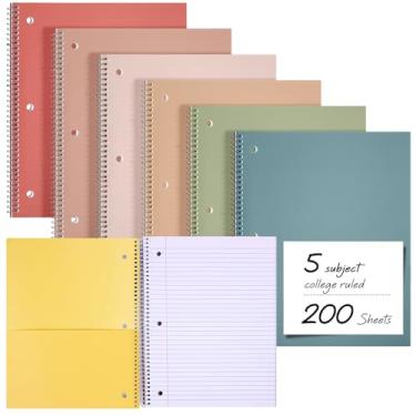 Imagem de Qilery Pacote com 6 cadernos com 5 matérias, pautado universitário, capa dura, 200 folhas grossas, diário espiral de 20 x 26 cm, caderno grosso, 3 furos, cores sortidas, linha fácil de rasgar para