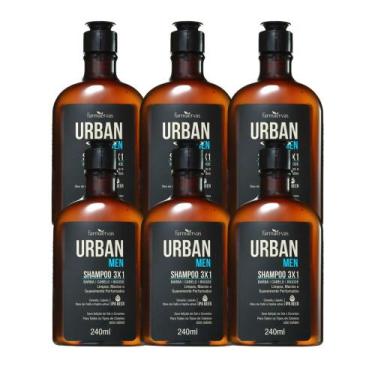 Imagem de Kit 6 Shampoo 3 em 1 Barba Cabelo Bigode Masculino 240ml Urban Men Far