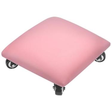 Imagem de FLOLXNB Banqueta com rodinhas de baixa altura, assento baixo de rolo de couro PU, banquinho quadrado, cadeira baixa para escritório em casa, academia, garagem (rosa)