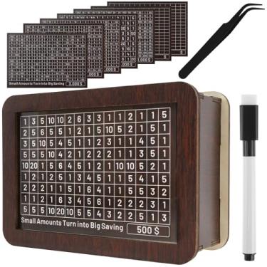 Imagem de ZJRDYYK Caixa econômica de madeira, caixa de desafio de economia com metas de economia, caixa de economia de madeira, caixa de dinheiro de madeira para dinheiro, cofre de moedas para adultos, crianças