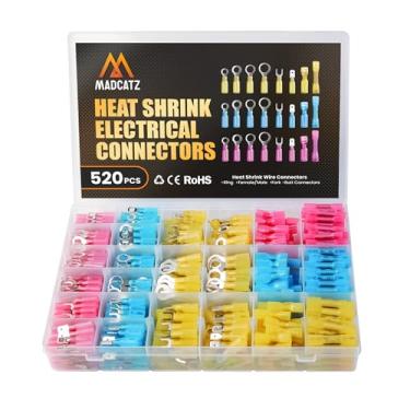 Imagem de MADCATZ Conectores de fio termorretrátil de 520 peças - Kit de terminais elétricos elétricos automotivos à prova d'água, kit de terminais elétricos marítimos automotivos, variedade de conectores de